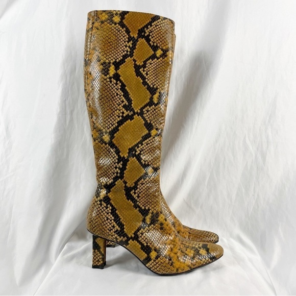 Staud Benny Snake Effect Leather Knee High Tall Boots Gold Tan EU 37 Casual - Picture 1 of 11